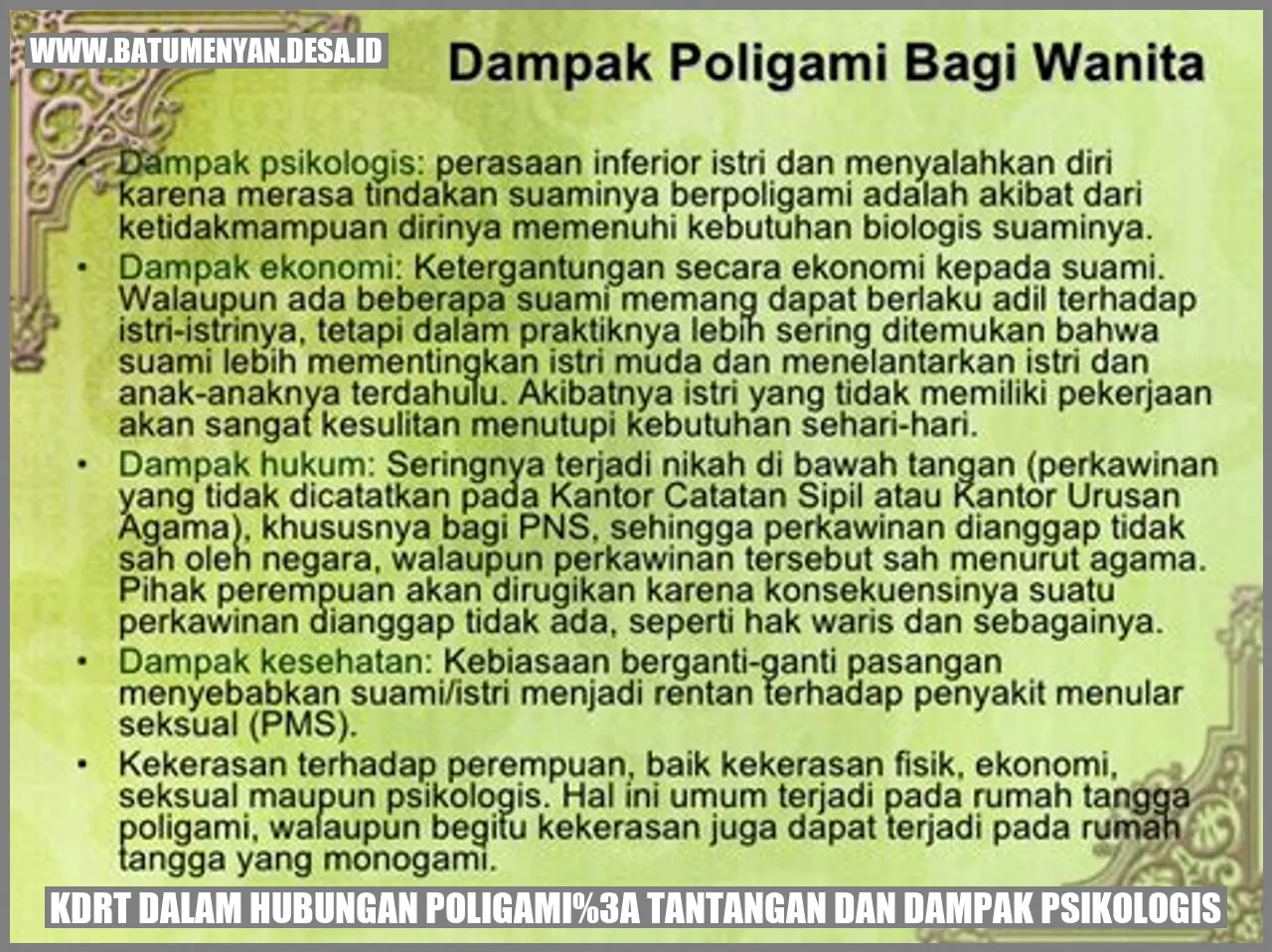 KDRT dalam Hubungan Poligami: Tantangan dan Dampak Psikologis