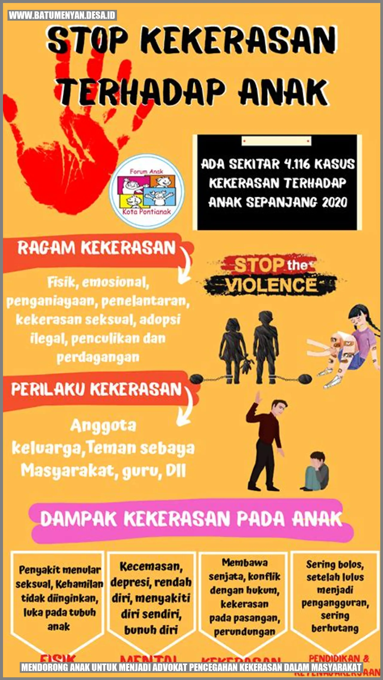 Anak-anak bersama dengan kata 'advokat pencegahan kekerasan dalam masyarakat'